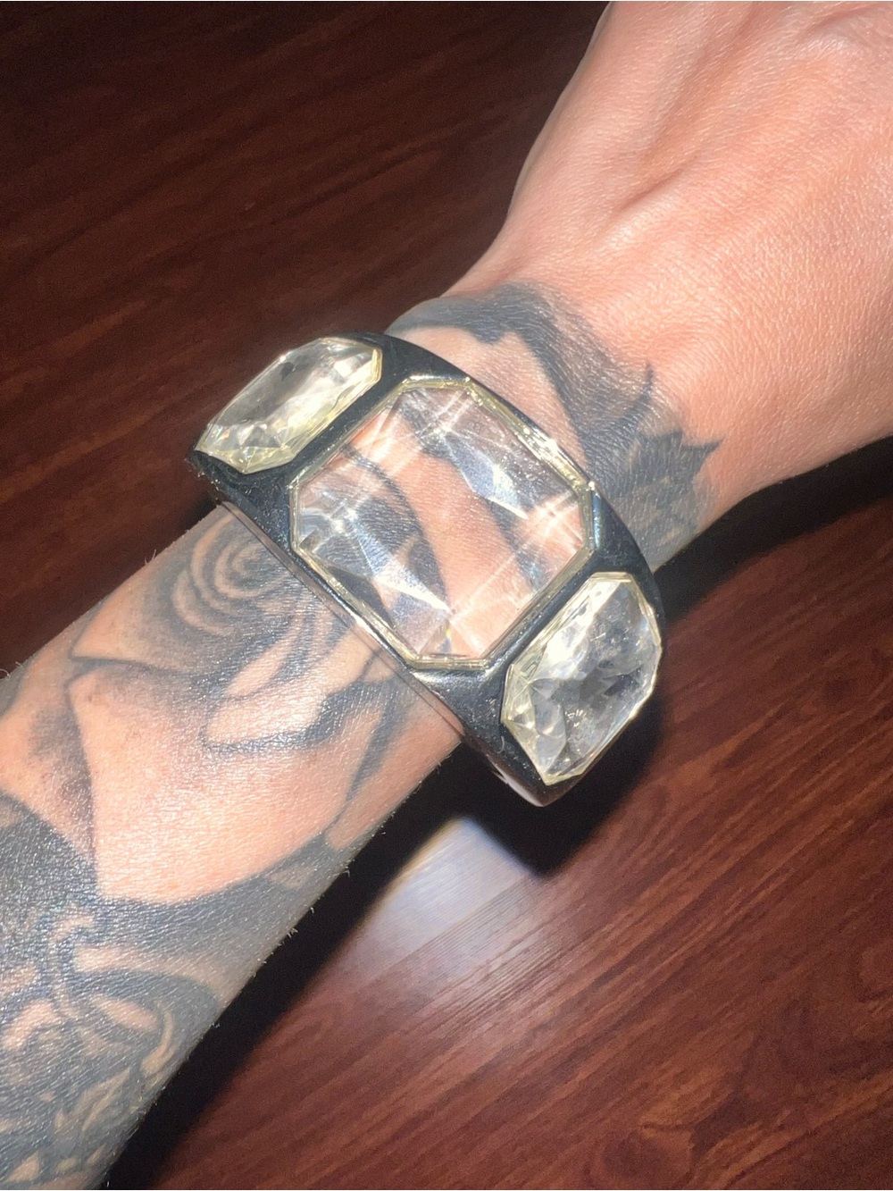Sliver Statement Cuff Bracelet with Big Clear Crystal Accents